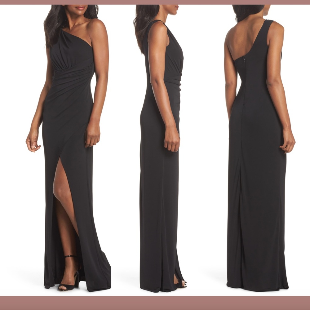 NEW Maria Bianca Nero‎ Black One-Shoulder Gown
